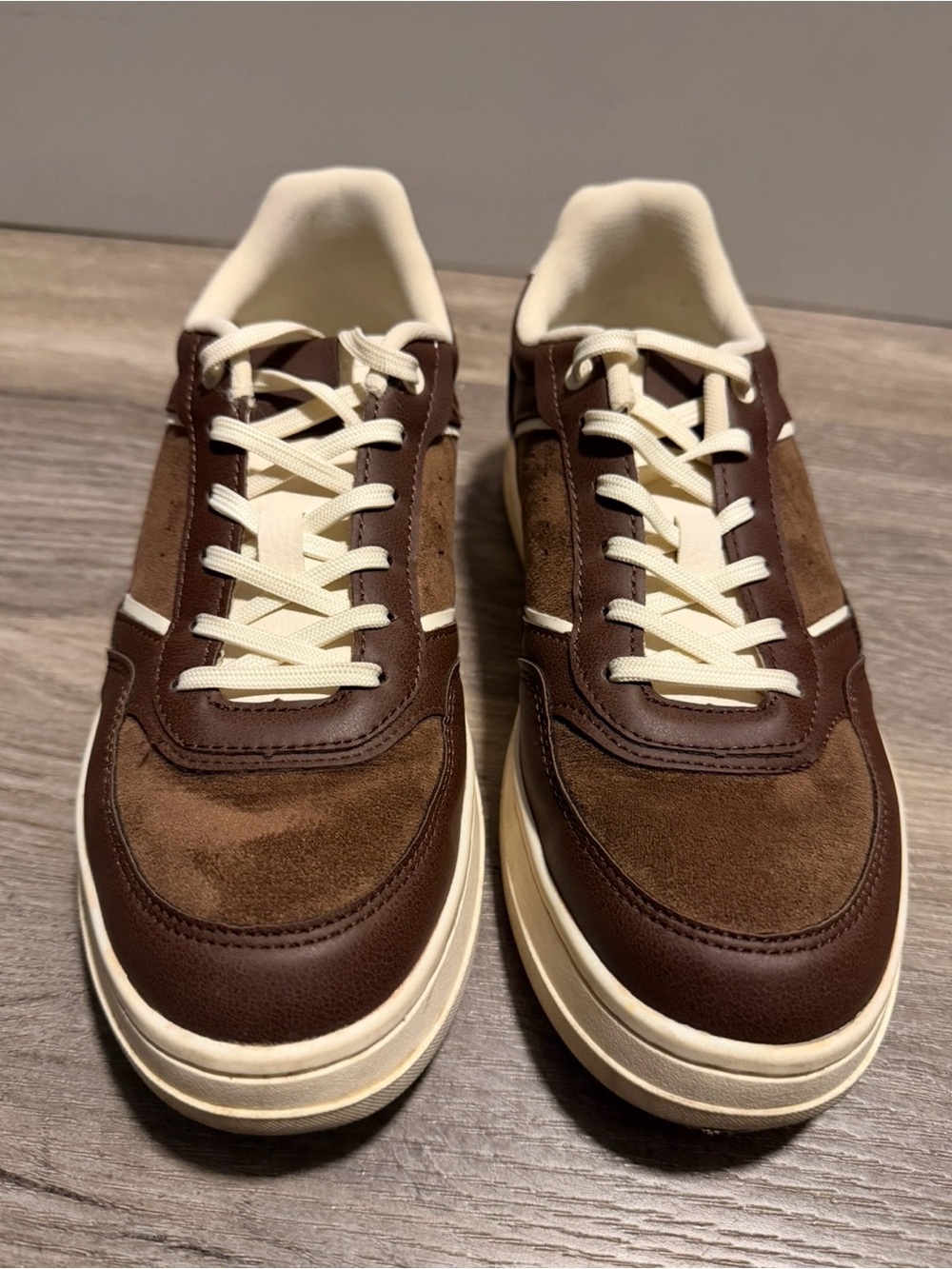 Zara Brown Suede & Leather Platform Sneakers - Cream Laces